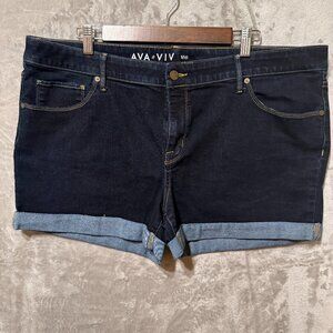 Ava & Viv Women’s Denim Shorts Size 20W Dark Wash Midi Cuffed Hem Super Stretch